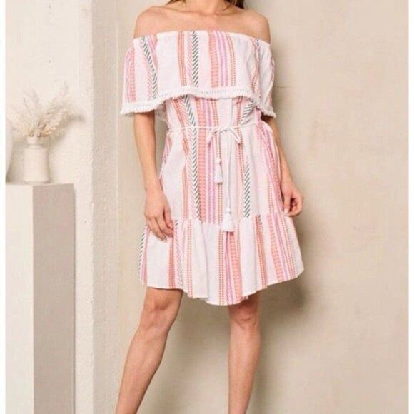 Anthropologie Mazik Beach Boho Vacation Coastal Flare Off The Shoulder Dress - Picture 2 of 10